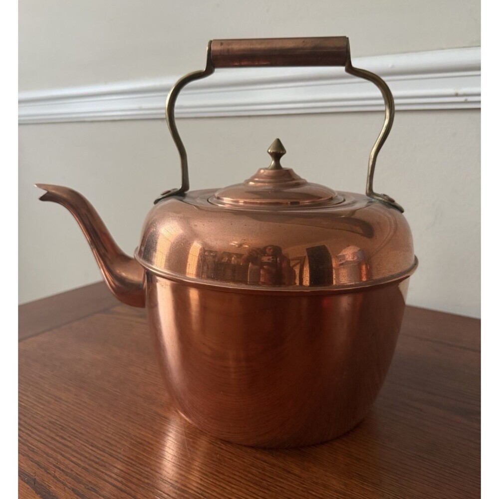 Antique Copper & Brass Large Coffee Tea Pot Kettle Brewing Teapot